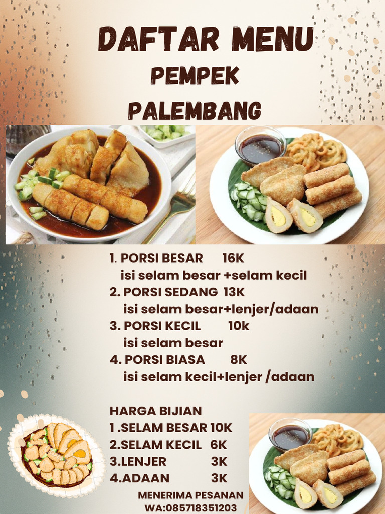 Menu Pempek Palembang dan Harga | PDF