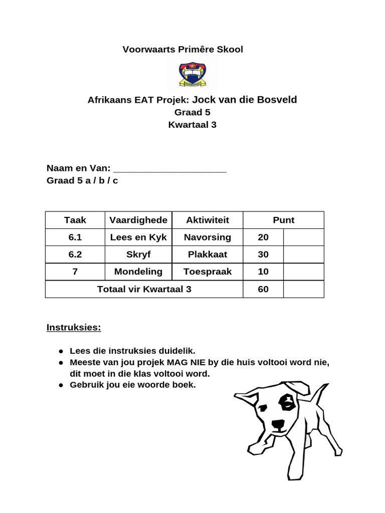 Afrikaans Graad 5 Projek Jock Van Die Bosveld | PDF