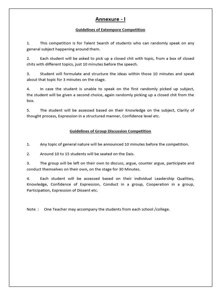 Guidelines for Extempore Competition | PDF