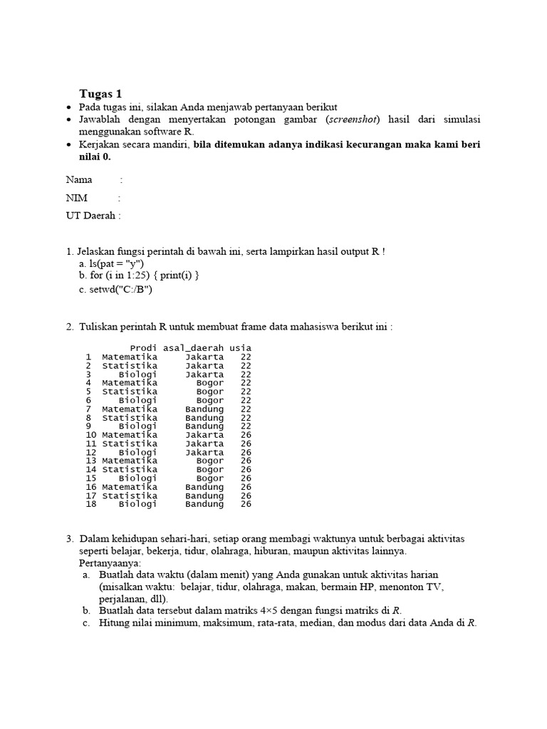 Tugas 1 Dasar Pemrograman R | PDF