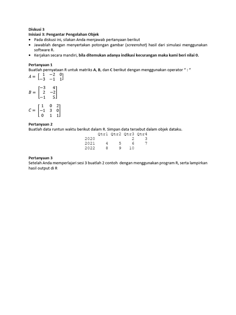 Diskusi 3 STIK4111 Dasar Pemrograman R | PDF