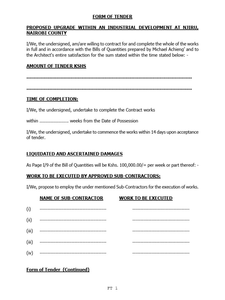 Tender Form for Njiru Industrial Upgrade | PDF | Surety | Consent