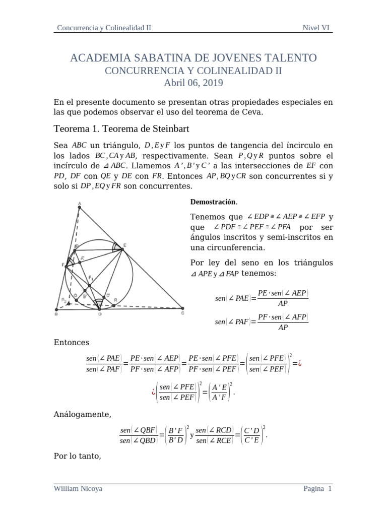 Teoremas de Concurrencia y Colinealidad | PDF | Triángulo | Geometría ...