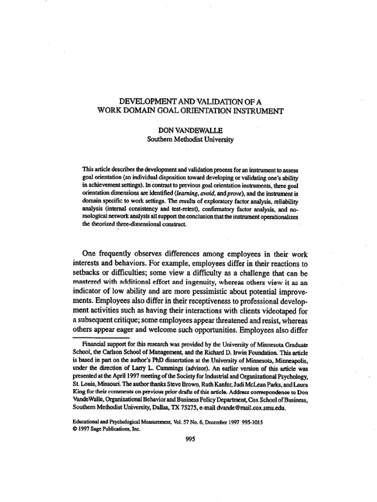 參考文獻 學習 1997 VandeWalle 1997 工作領域目標取向量表的開發與驗證 | PDF