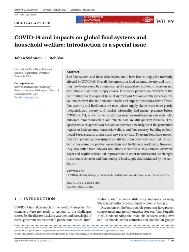 COVID-19's Impact on Food Systems | PDF | Food Security | Poverty