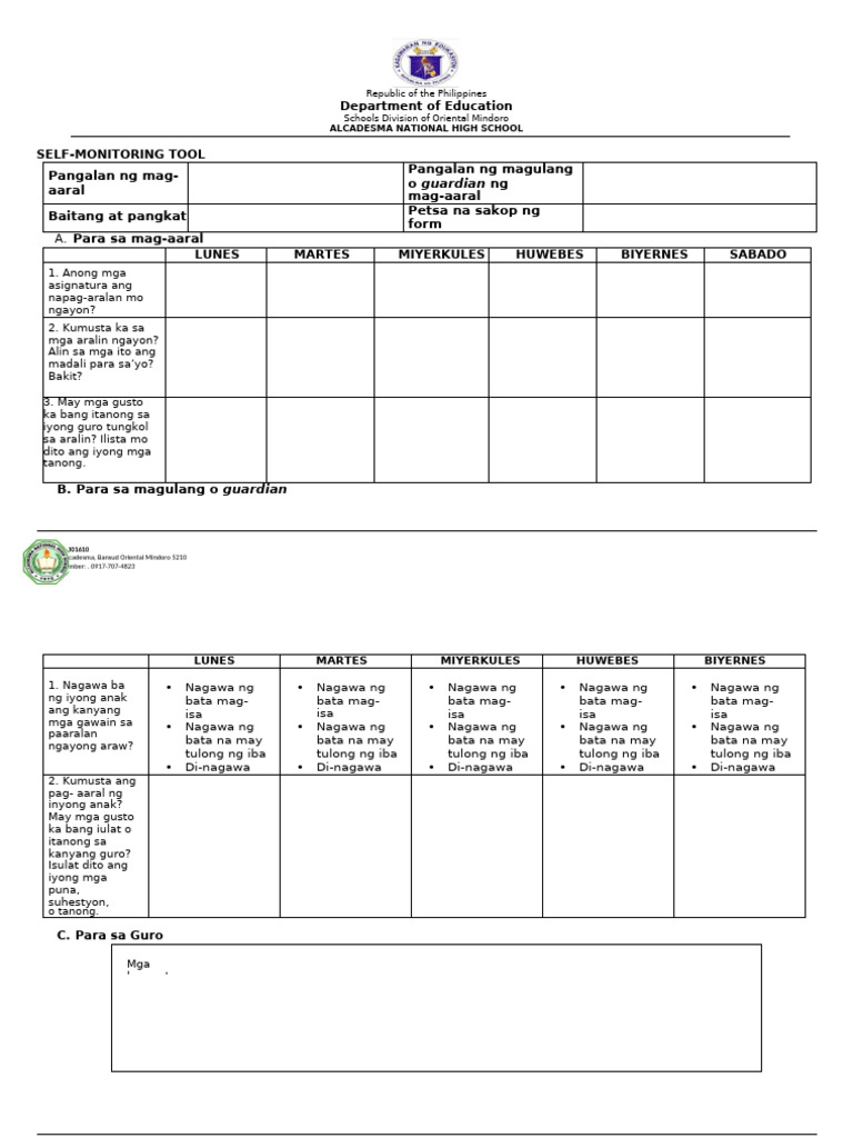 Self Monitoring Tool | PDF