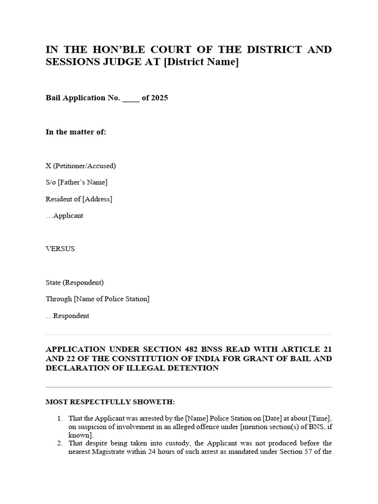 Bail Application for Illegal Detention | PDF | Bail | Arrest