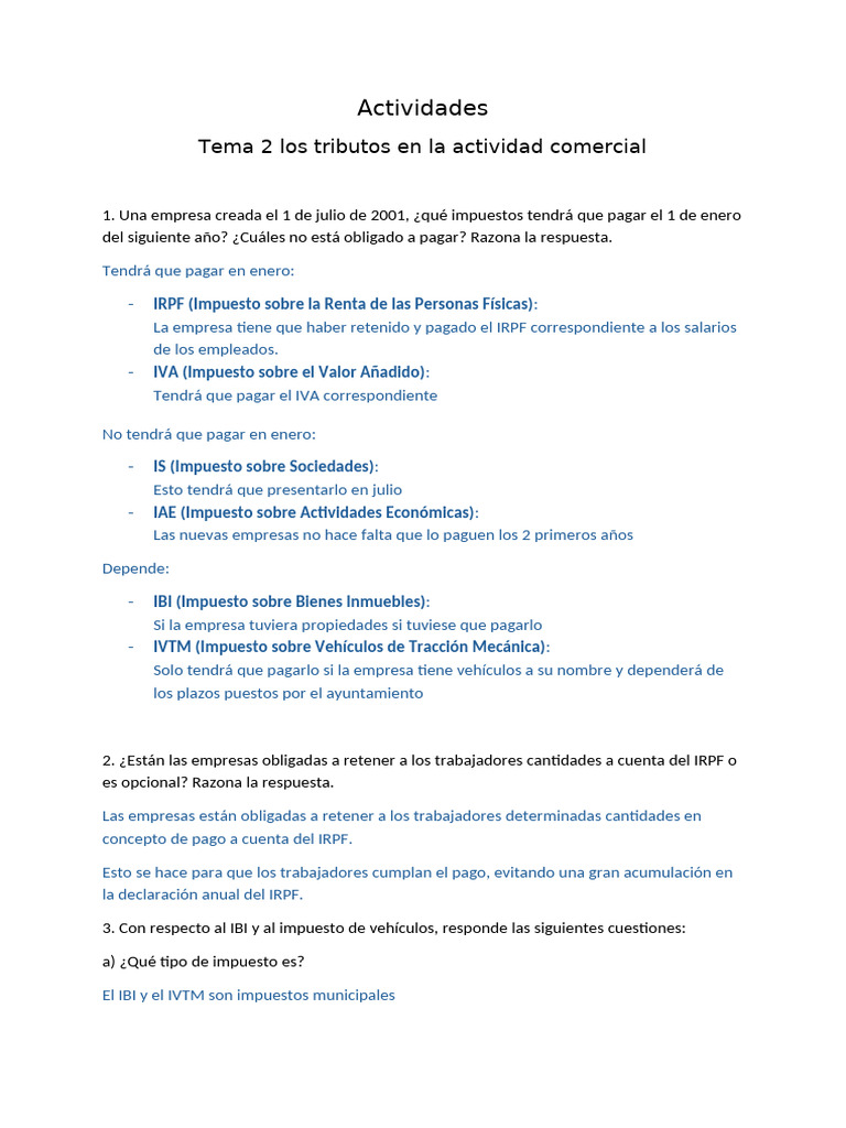 Actividades Tema 2 PIAC | PDF | Impuestos | Impuesto al valor agregado