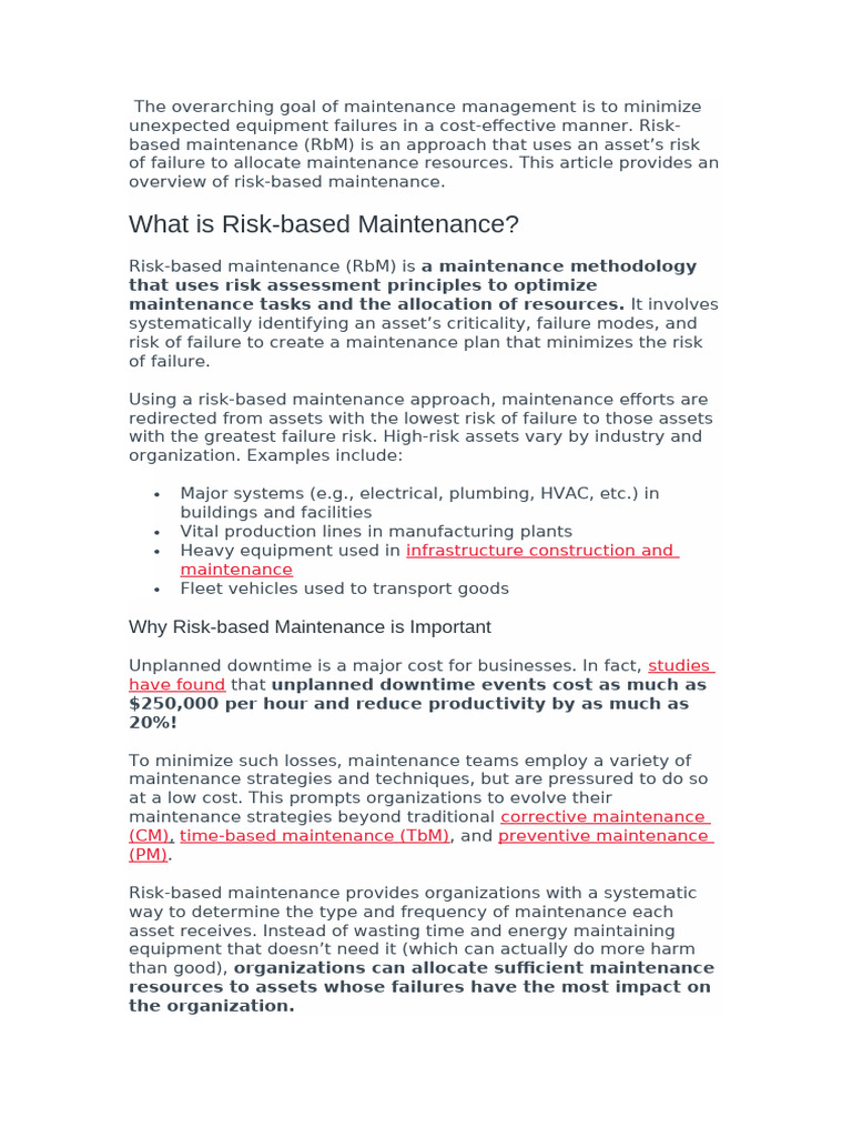 Overview of Risk-Based Maintenance | PDF
