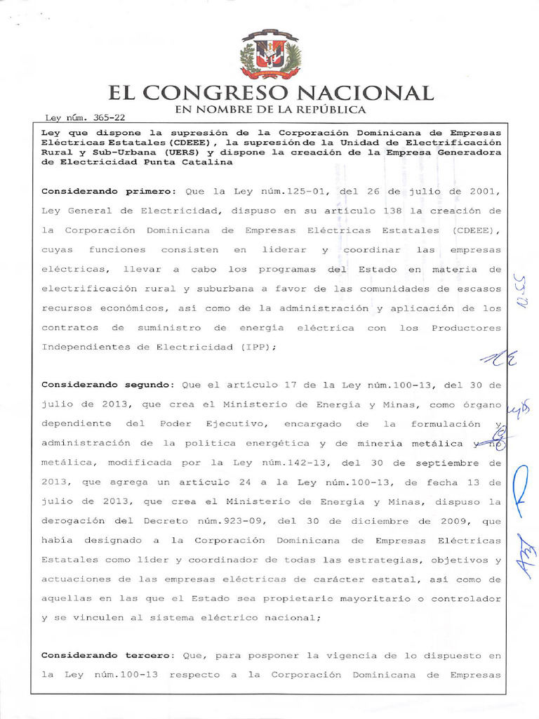 Supresión de CDEEE y creación de Punta Catalina | PDF | República ...