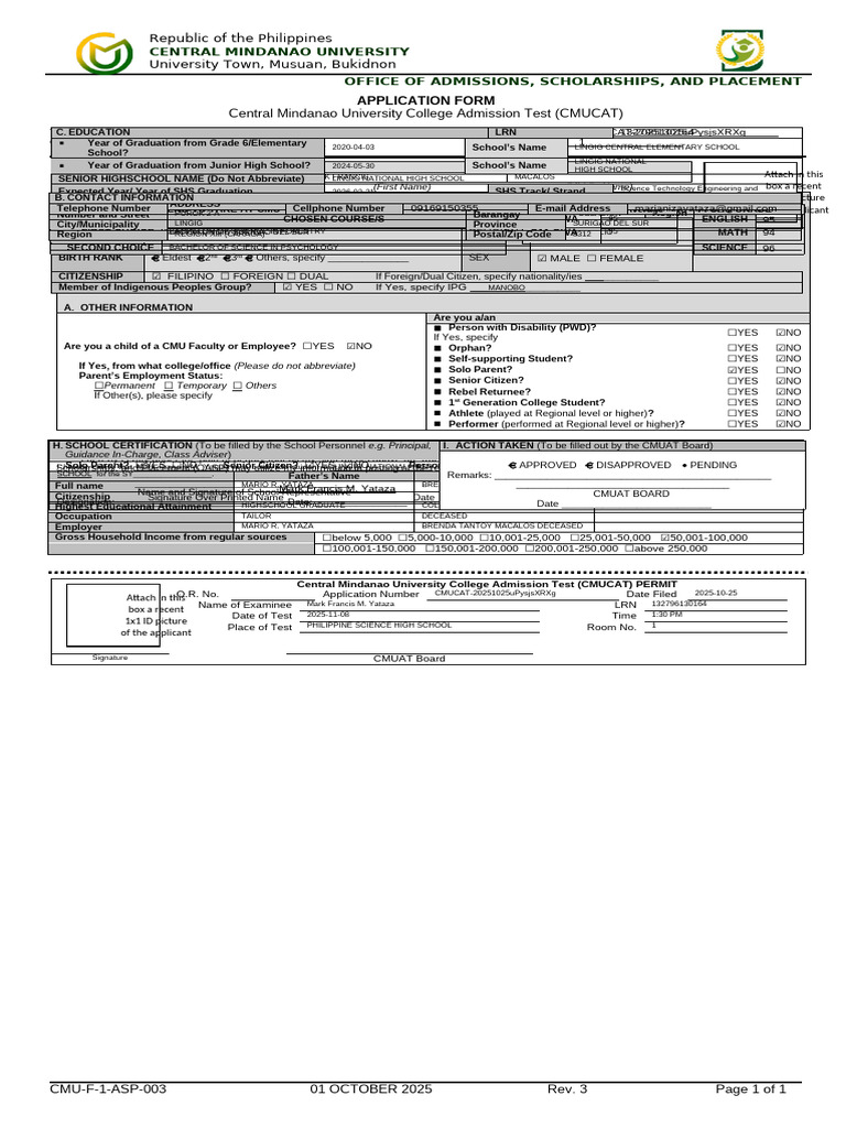CMUCAT Application Form 2025 | PDF