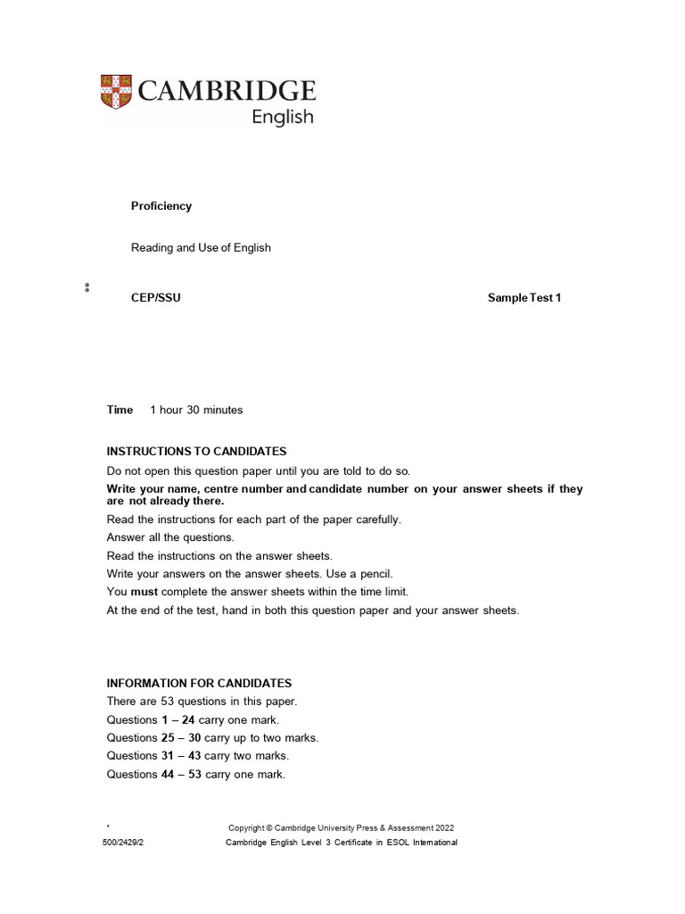 Cambridge English Proficiency Test Sample | PDF