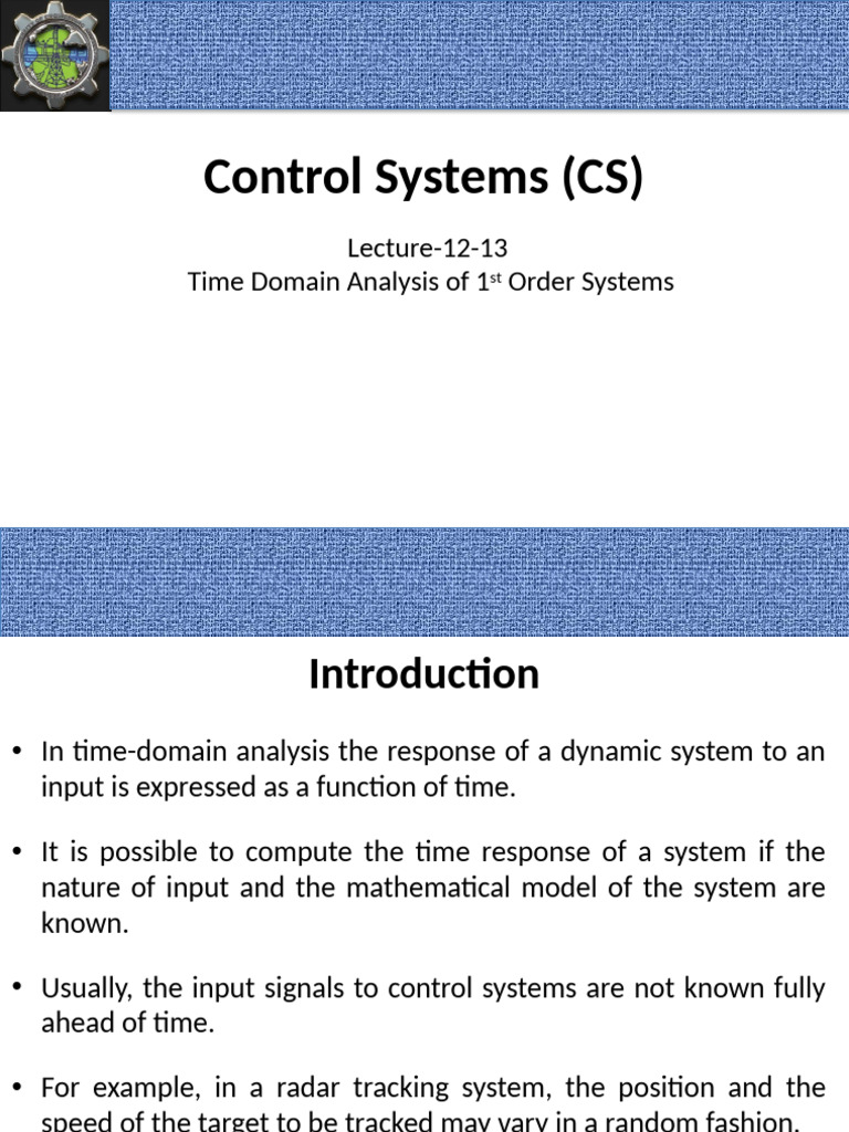 Lecture 12-13 Time Domain Analysis of 1st Order Systems | PDF | Steady ...