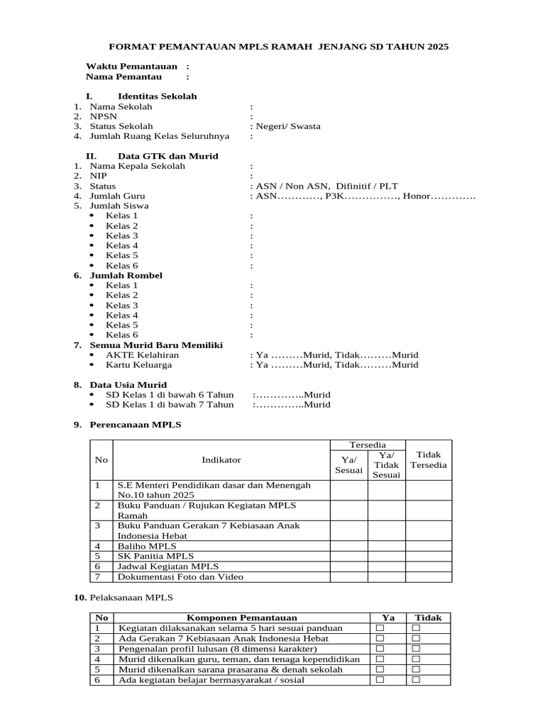 Format Pemantauan MPLS SD 2025 | PDF