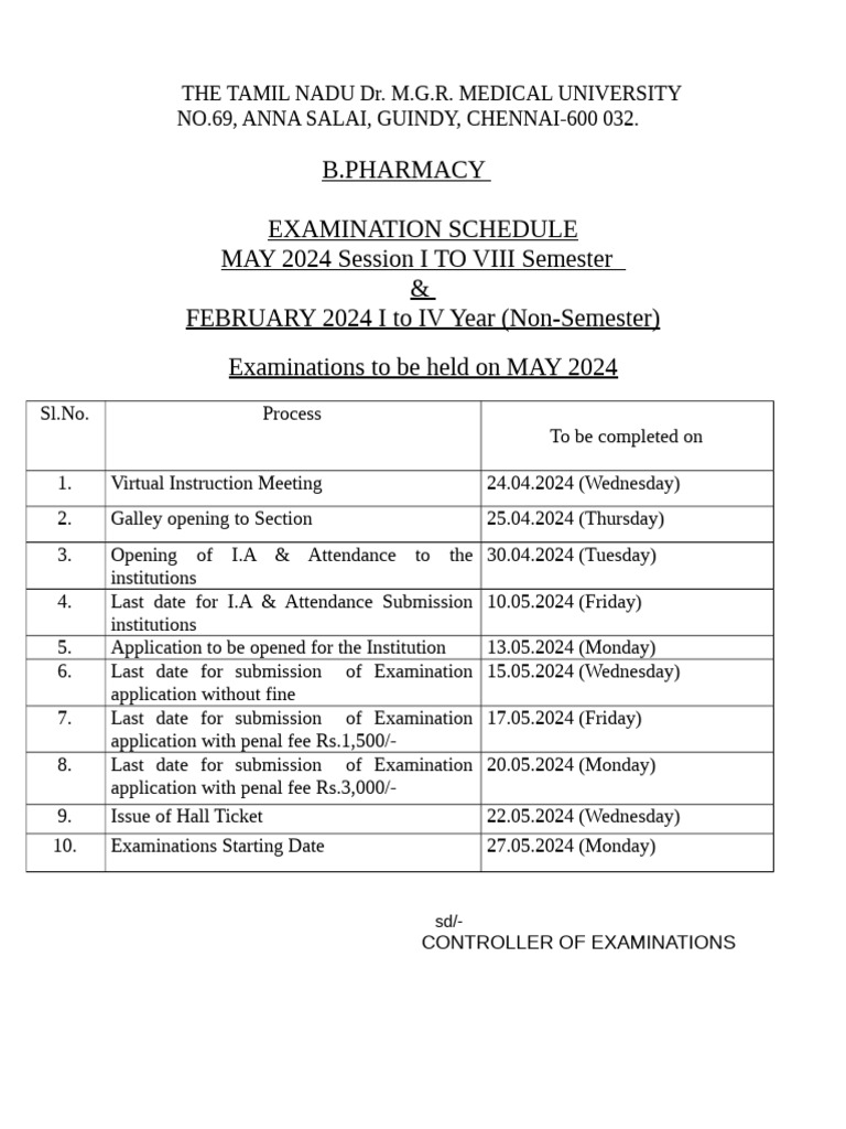 BPharm Schedule May2024 | PDF