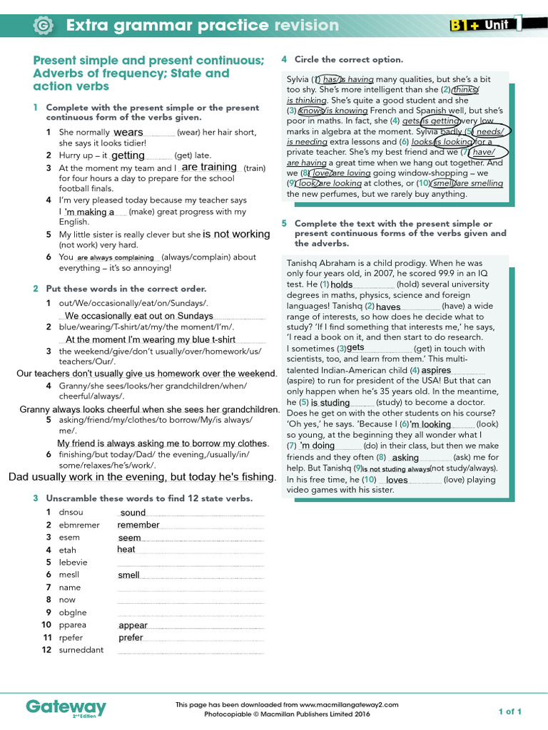 B1+ UNIT 1 Extra Grammar Practice Revision | PDF | Grammar | Linguistics