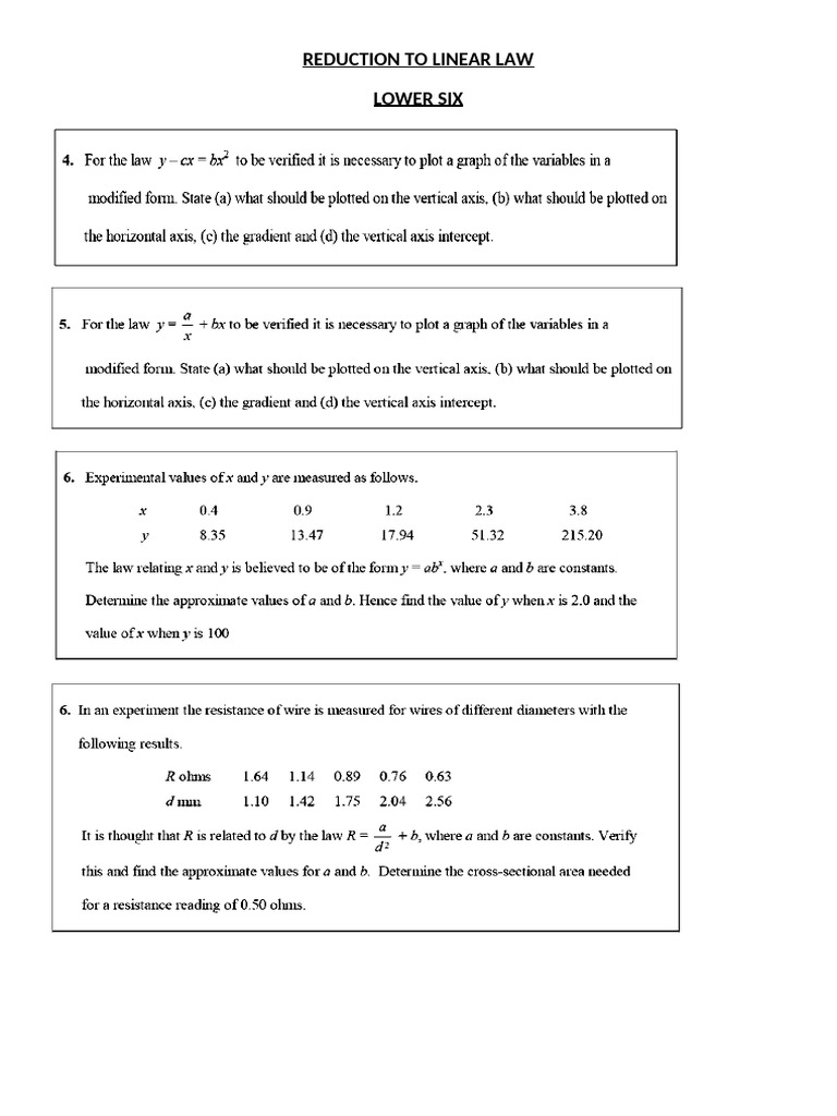 Reduction To Linear Law Lower Six Assignment | PDF