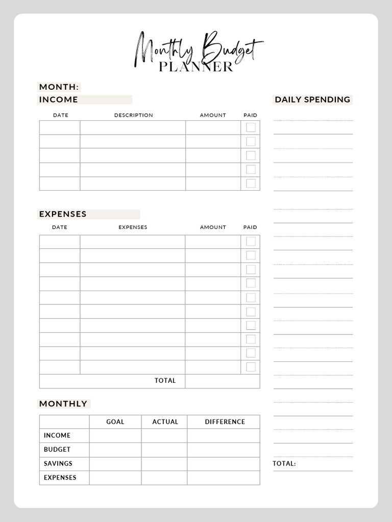 Clean and Simple Printable Monthly Budget Planner | PDF
