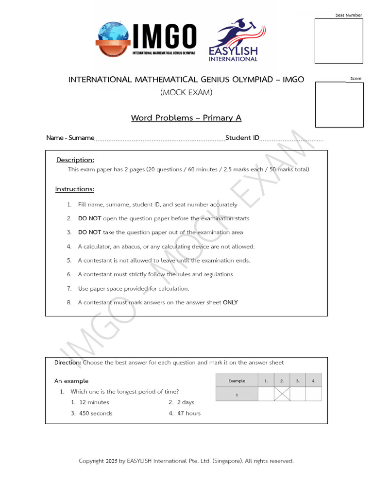 IMGO Mock Exam 2025: Word Problems | PDF