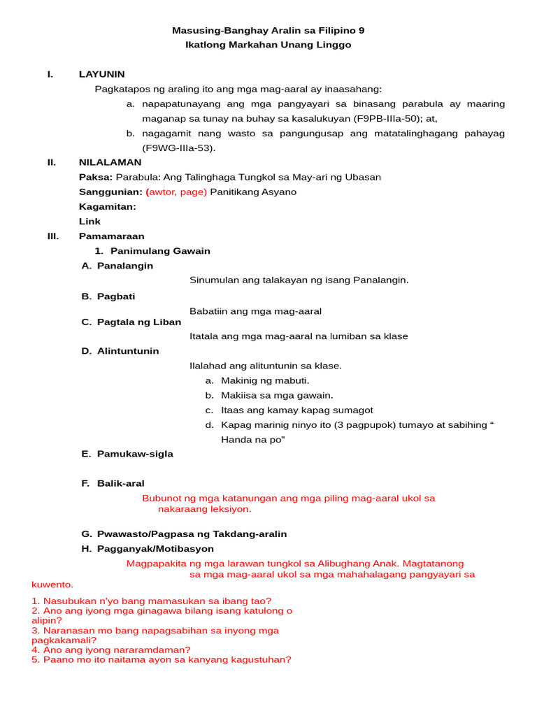 Format Masusing-Banghay Aralin | PDF