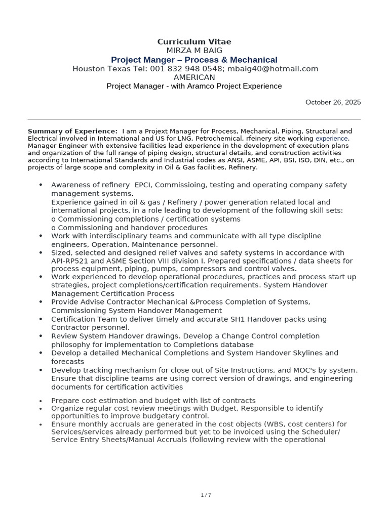 Project Manager CV - Oil & Gas Expertise | PDF | Specification ...