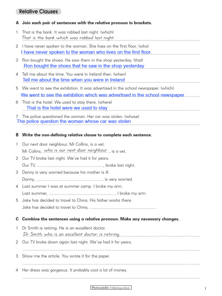 Mastering Relative Clauses Exercises | PDF | Linguistic Morphology ...