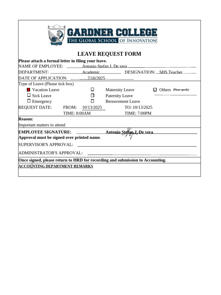 De Vera-Leave Form | PDF