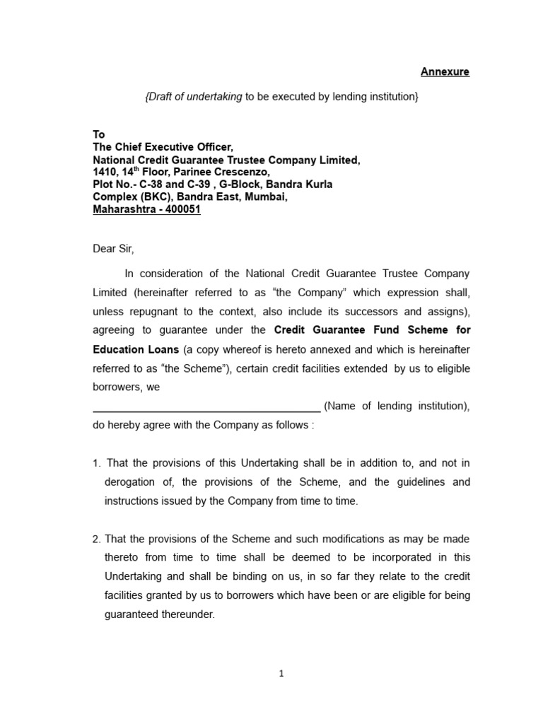 Lending Institution Guarantee Undertaking | PDF | Credit | Finance ...