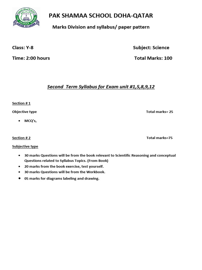 Class 8 Science Exam Paper Pattern | PDF