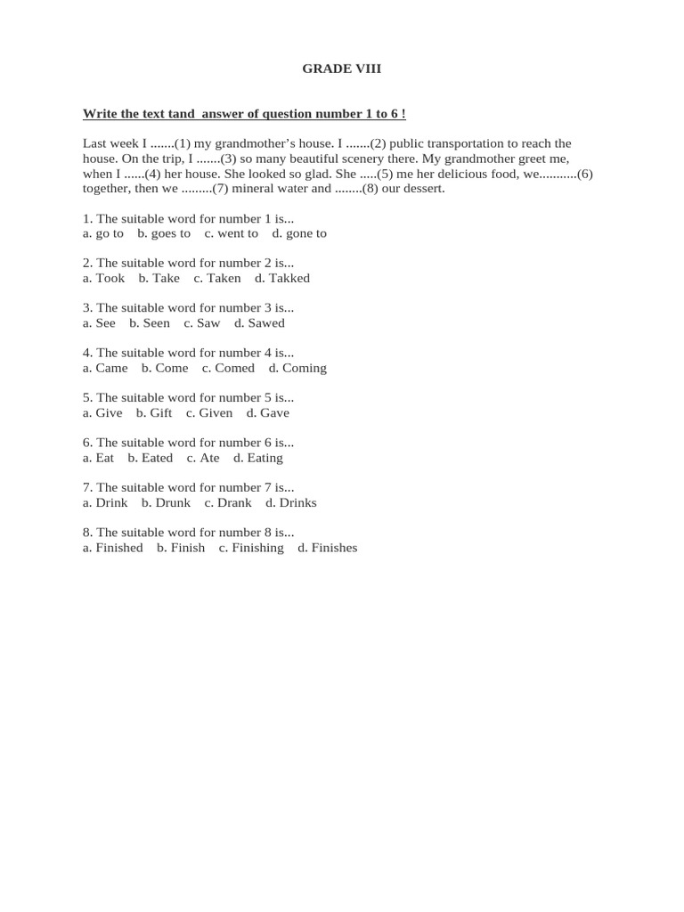 Grade VIII English Grammar Exercise | PDF