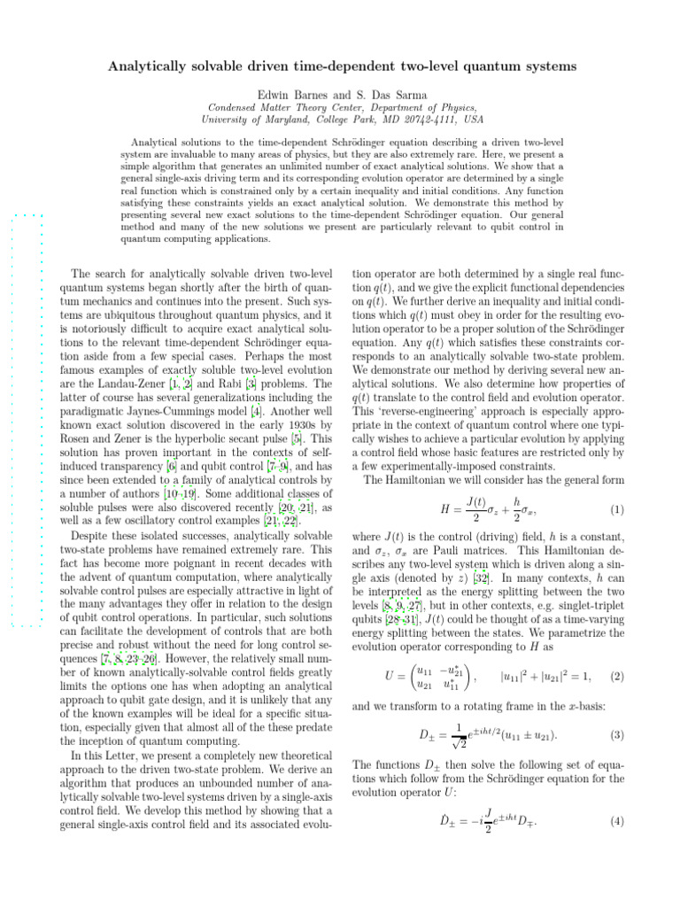 Analytical Solutions for Two-Level Quantum Systems | PDF | Quantum ...
