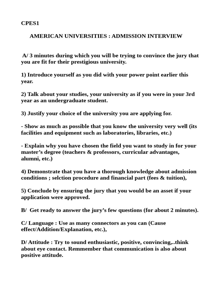 American University Admission Interview Tips | PDF