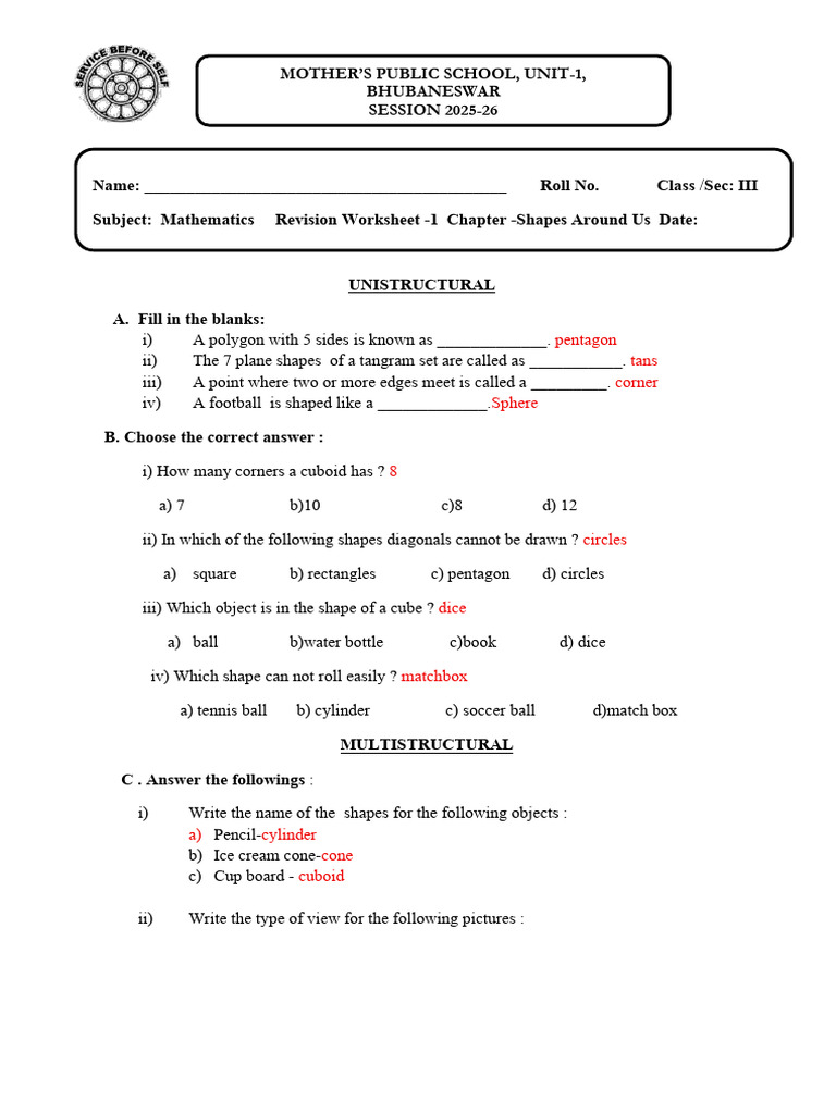 Shapes and Geometry Worksheet for Kids | PDF | Shape | Classical Geometry