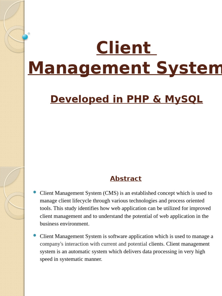PHP MySQL Client Management System | PDF | Databases | Client–Server Model