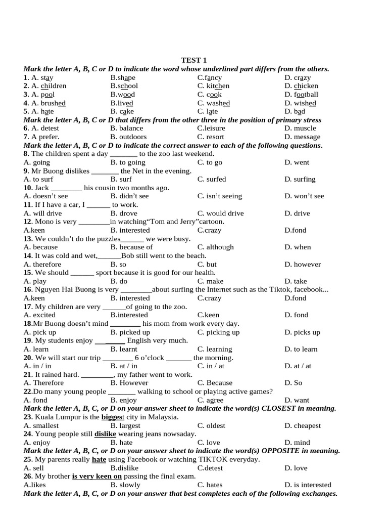 English Language Test Questions | PDF