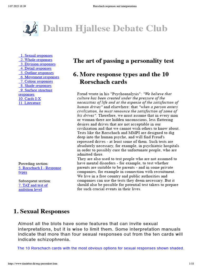 Rorschach Responses and Interpretations | PDF | Psychological Concepts ...