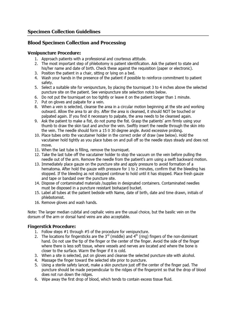Specimen Collection Guidelines | PDF | Blood Plasma | Clinical Medicine