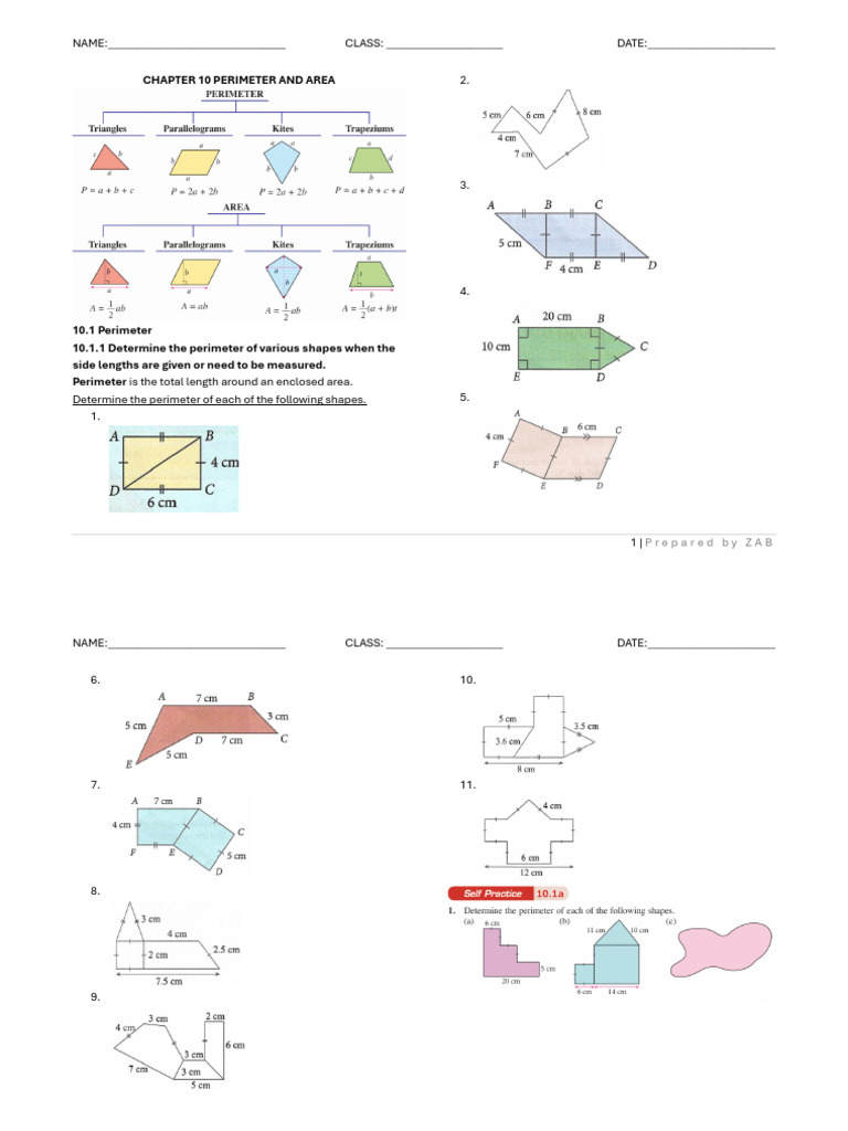 Chapter 10 Perimeter and Area | PDF | Area | Rectangle