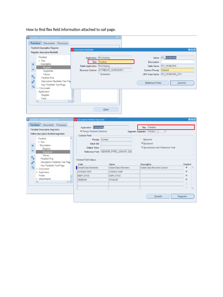 How To Find Flexfield Information Attached To Oaf Page | PDF