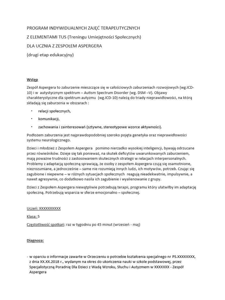 Program Terapeutyczny Z Elementami TUS | PDF