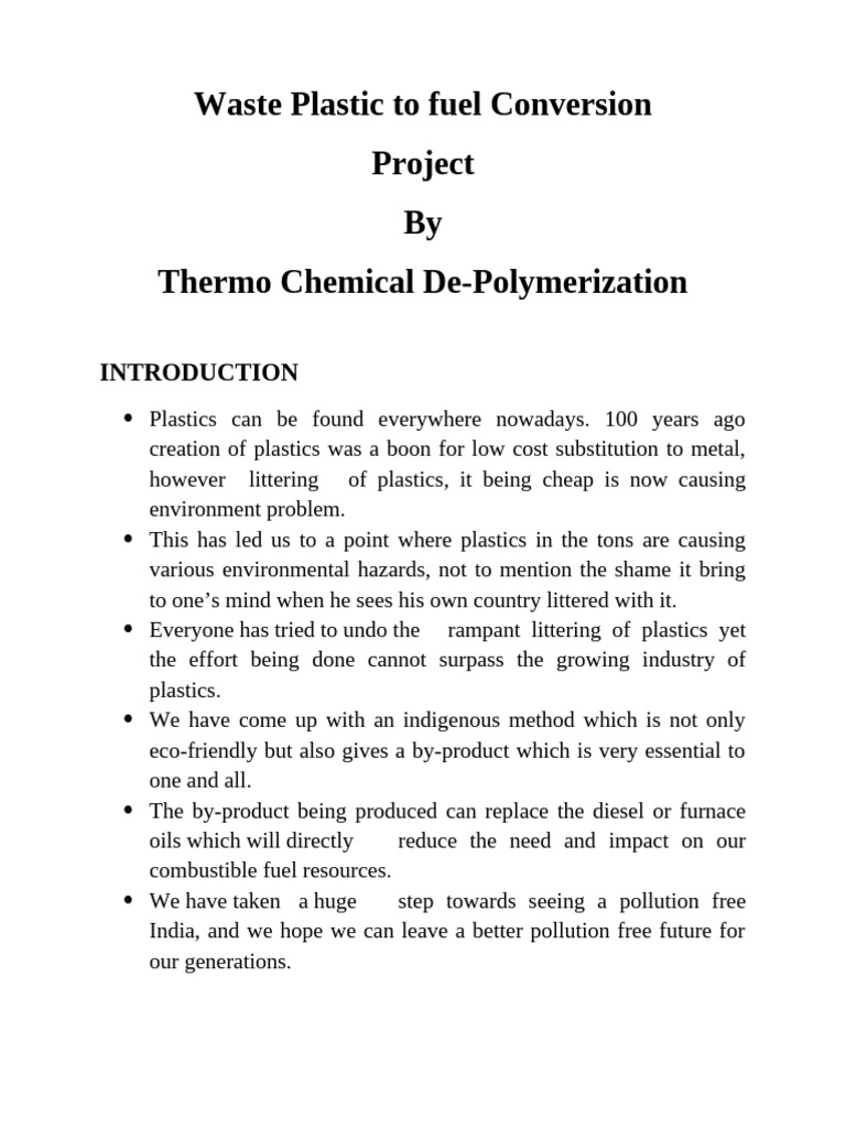 Plastic Waste to Fuel Conversion Process | PDF | Materials | Chemical ...