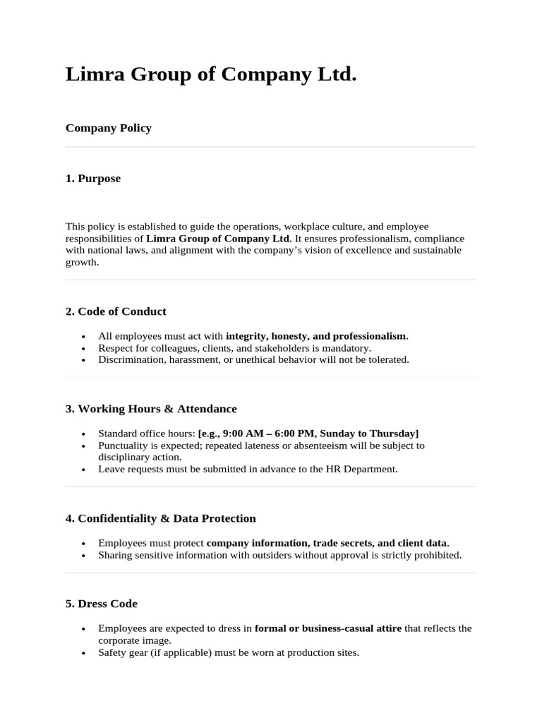Limra Group Company Policy Overview | PDF | Employment | Regulatory ...