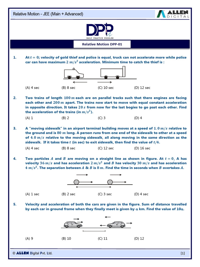 Relative Motion Problems for JEE | PDF | Acceleration | Speed