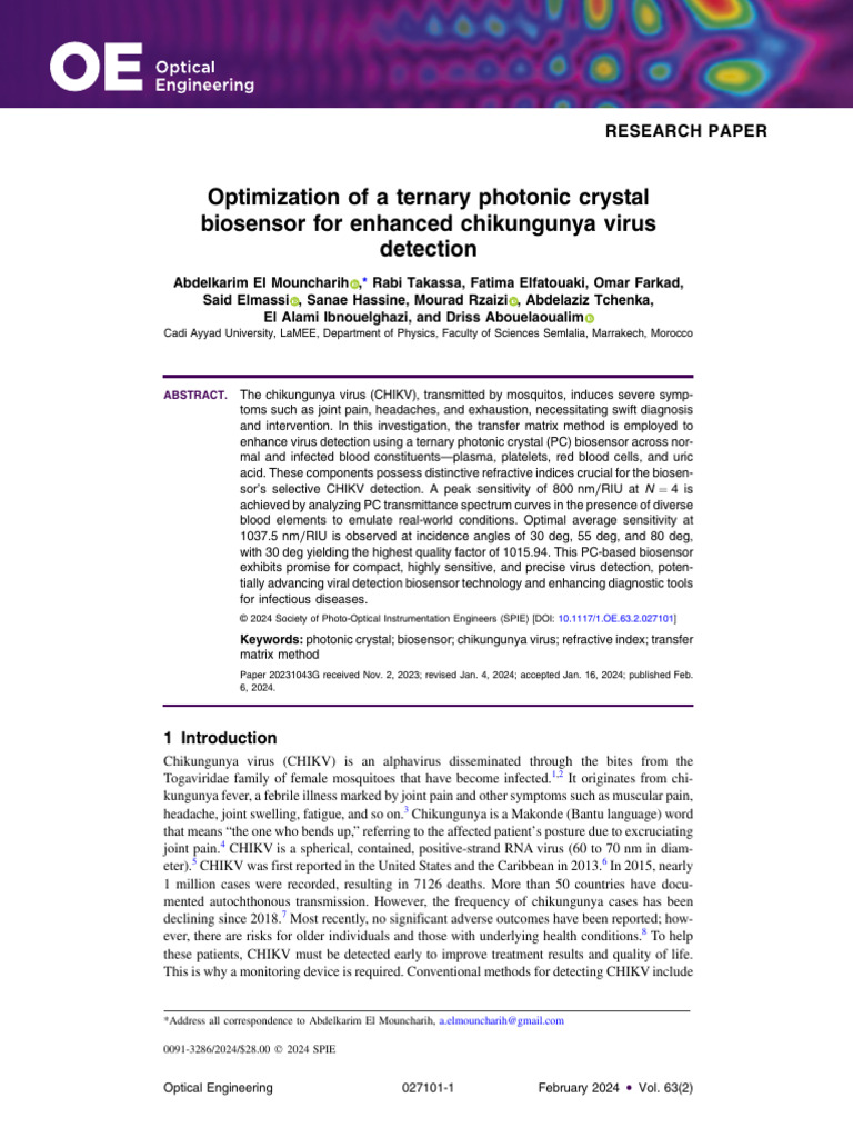 Optimization of A Ternary Photonic Crystal Biosensor For Enhanced ...