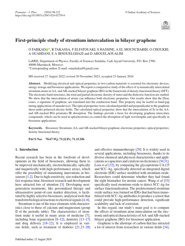 First-Principle Study of Strontium Intercalation in Bilayer Graphene ...