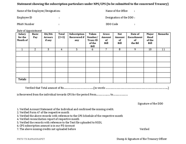 NPS/CPS Missing Credit Statement | PDF