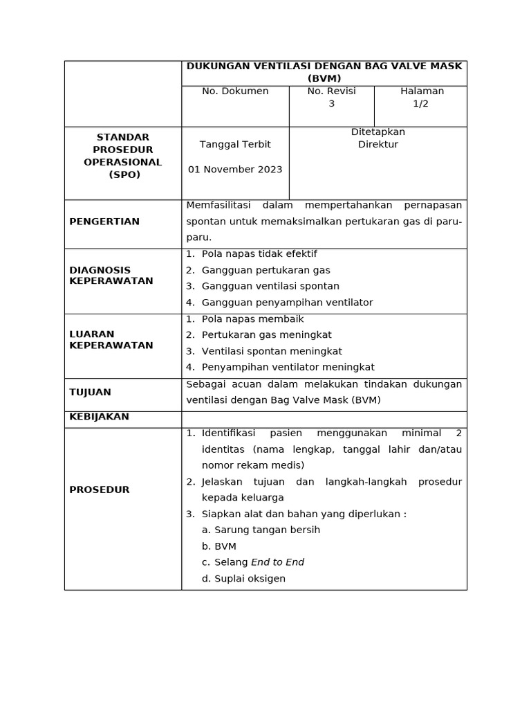 Prosedur Ventilasi dengan BVM | PDF