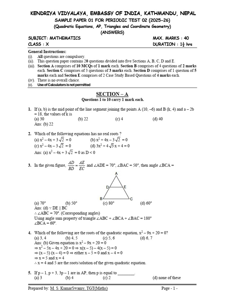 Class X Maths Sample Paper 2025-26 | PDF | Elementary Mathematics ...