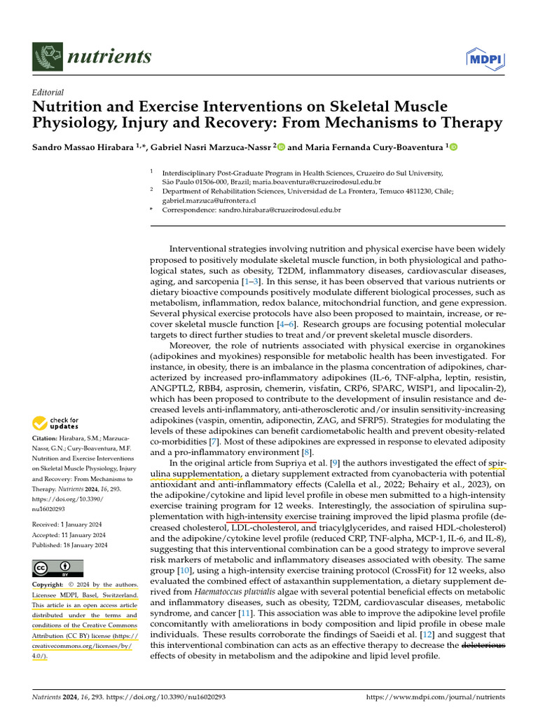 Nutrition and Exercise Interventions On Skeletal M | PDF | Skeletal ...