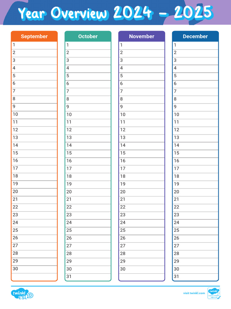 Yearly Calendar Overview 2024-2025 | PDF